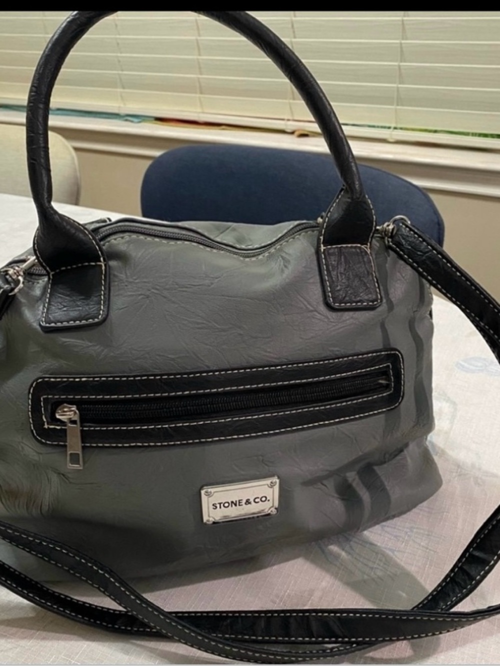 Stone & Co. Gray Satchel with Black Trim and Silver Hardware